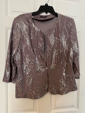 Alex Evening Taupe & Silver Sequined Jacket Blazer Sz 18 Sparkle Formal Classy